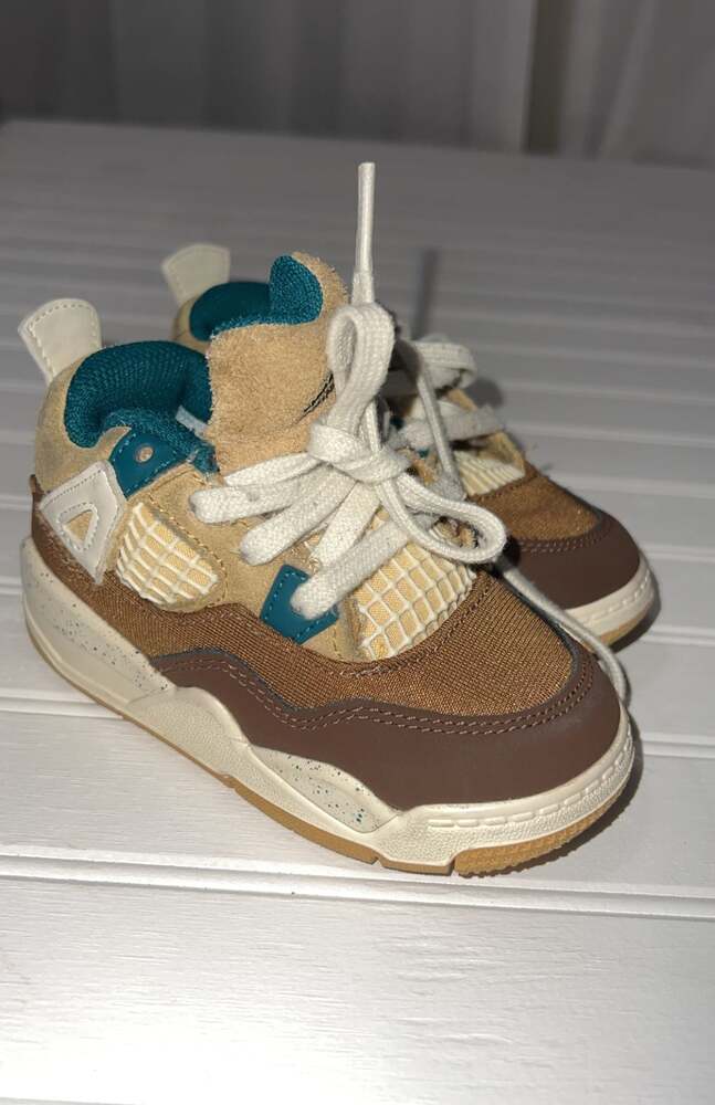 JORDAN 4 RETRO CACAO  Toddler Sneakers, Brown and Teal, Size 7C